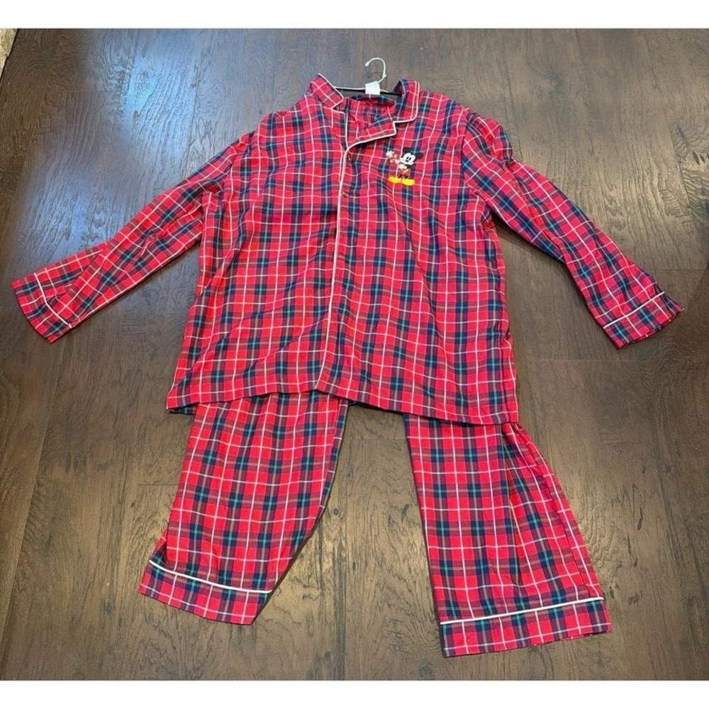 Disney Mickey Mouse Flannel Pajama Set‎ Womens XL Red Embroidered - Picture 1 of 5